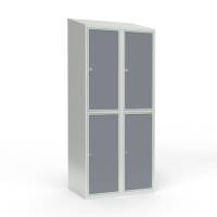 Skoleskab 2x400 Skr&aring;t tag 2 rum i h&oslash;jden Lys gr&aring; laminatd&oslash;r Greb for h&aelig;ngel&aring;s