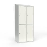 Skoleskab 2x400 Skråt tag 2 rum i højden Hvid ståldør Greb for hængelås