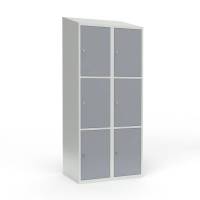 Skoleskab 2x400 Skr&aring;t tag 3 rum i h&oslash;jden Gr&aring; st&aring;ld&oslash;r Greb for h&aelig;ngel&aring;s