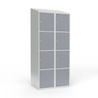 Skoleskab 2x400 Skr&aring;t tag 4 rum i h&oslash;jden Gr&aring; st&aring;ld&oslash;r Cylinderl&aring;s