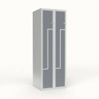 Skoleskab 2x300 Skr&aring;t tag, Z-d&oslash;r Gr&aring; laminatd&oslash;r Greb for h&aelig;ngel&aring;s