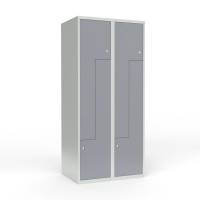 Skoleskab 2x400 Lige tag, Z-d&oslash;r Gr&aring; st&aring;ld&oslash;r Cylinderl&aring;s