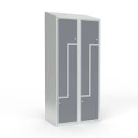 Skoleskab 2x400 Skr&aring;t tag, Z-d&oslash;r Gr&aring; laminatd&oslash;r Cylinderl&aring;s