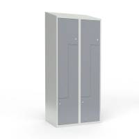 Skoleskab 2x400 Skr&aring;t tag, Z-d&oslash;r Gr&aring; st&aring;ld&oslash;r Cylinderl&aring;s