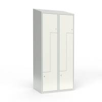 Skoleskab 2x400 Skr&aring;t tag, Z-d&oslash;r Hvid st&aring;ld&oslash;r Cylinderl&aring;s