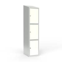 Skoleskab 1x400 Skr&aring;t tag 3 rum i h&oslash;jden Hvid laminatd&oslash;r Greb for h&aelig;ngel&aring;s