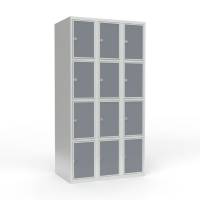 Skoleskab 3x300 Lige tag 4 rum i h&oslash;jden Lys gr&aring; laminatd&oslash;r Greb for h&aelig;ngel&aring;s