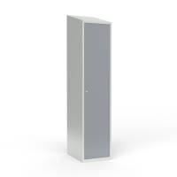 Skoleskab 1x400 Skråt tag 1 rum i højden Grå ståldør Cylinderlås