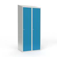 Skoleskab 2x400 Skr&aring;t tag 1 rum i h&oslash;jden Lys bl&aring;  st&aring;ld&oslash;r Cylinderl&aring;s