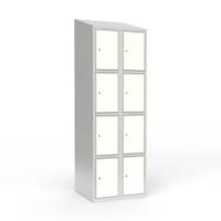 Skoleskab 2x300 Skr&aring;t tag 4 rum i h&oslash;jden Hvid laminatd&oslash;r Cylinderl&aring;s