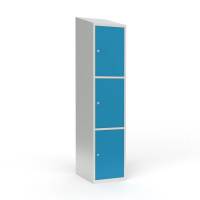 Skoleskab 1x400 Skr&aring;t tag 3 rum i h&oslash;jden Lys bl&aring;  st&aring;ld&oslash;r Cylinderl&aring;s