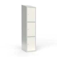 Skoleskab 1x400 Skr&aring;t tag 3 rum i h&oslash;jden Hvid st&aring;ld&oslash;r Cylinderl&aring;s