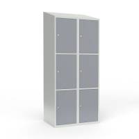 Skoleskab 2x400 Skr&aring;t tag 3 rum i h&oslash;jden Gr&aring; st&aring;ld&oslash;r Cylinderl&aring;s