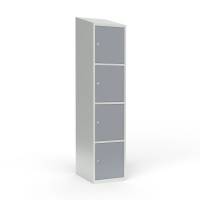 Skoleskab 1x400 Skråt tag 4 rum i højden Grå ståldør Cylinderlås