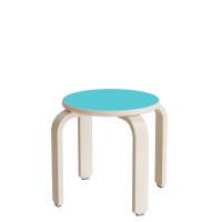 Taburet Oscar, 330 mm, sæde i turkis laminat, stel i hvidpigmenteret birkefinér