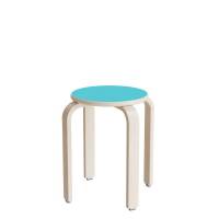 Taburet Oscar, 440 mm, s&aelig;de i turkis laminat, stel i hvidpigmenteret birkefin&eacute;r