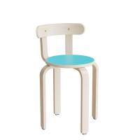 Taburet Oscar med ryglæn, 440 mm, sæde i turkis laminat, stel i hvidpigmenteret birkefinér