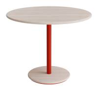 Bord Donut, Ø900 mm, højde 720 mm, hvidpigmenteret ask på rødt understel