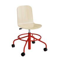 Stol ADD 5903, Fodkryds og hjul, Hvidpigmenteret eg laminat, R&oslash;dt stel