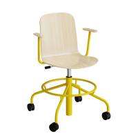 Stol ADD 5903, Fodkryds, hjul og arml&aelig;n, Hvidpigmenteret eg laminat, Gult stel