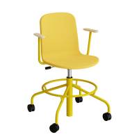 Stol ADD 5903, Fodkryds, hjul og arml&aelig;n, Helbetrukket gult tekstil, Gult stel