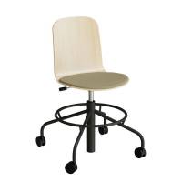 Stol ADD 5903, Fodkryds og hjul, Hvidpigmenteret eg laminat, S&aelig;de m&oslash;rkegr&oslash;nt tekstil, Sortoliven stel