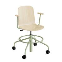 Stol ADD 5903, Fodkryds, hjul og arml&aelig;n, Hvidpigmenteret eg laminat, Gr&oslash;nt stel