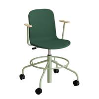 Stol ADD 5903, Fodkryds, hjul og armlæn, Helbetrukket grønt tekstil, Grønt stel