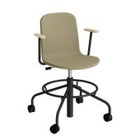 Stol ADD 5903, Fodkryds, hjul og arml&aelig;n, Helbetrukket m&oslash;rkegr&oslash;nt tekstil, Sortoliven stel