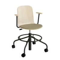 Stol ADD 5903, Fodkryds, hjul og arml&aelig;n, Hvidpigmenteret eg laminat, S&aelig;de m&oslash;rkegr&oslash;nt tekstil, Sortoliven stel