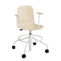 Stol ADD 5903, Fodkryds, hjul og arml&aelig;n, Hvidpigmenteret eg laminat, Hvidt stel