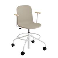 Stol ADD 5903, Fodkryds, hjul og arml&aelig;n, Helbetrukket beige tekstil, Hvidt stel
