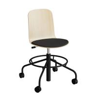 Stol ADD 5903, Fodkryds og hjul, Birk laminat, Sæde sort tekstil, Sort stel