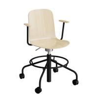 Stol ADD 5903, Fodkryds, hjul og armlæn, Birk laminat, Sort stel