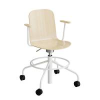 Stol ADD 5903, Fodkryds, hjul og arml&aelig;n, Birk laminat, Hvidt stel