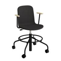 Stol ADD 5903, Fodkryds, hjul og arml&aelig;n, Helbetrukket sort tekstil, Sort stel