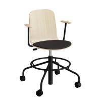 Stol ADD 5903, Fodkryds, hjul og arml&aelig;n, Birk laminat, S&aelig;de sort tekstil, Sort stel