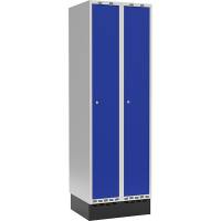 Garderobeskab 2x300mm m/lige tag, bl&aring; d&oslash;r med cylinderl&aring;s og sokkel