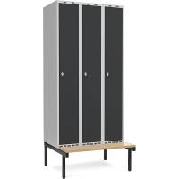 Garderobeskab 3x300mm m/lige tag, antracit d&oslash;r med greb for h&aelig;ngel&aring;s og siddeb&aelig;nk