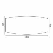 Konferencebord Consensus, Hvid 2800x1000 mm b&aring;dformet, Alugr&aring; understel