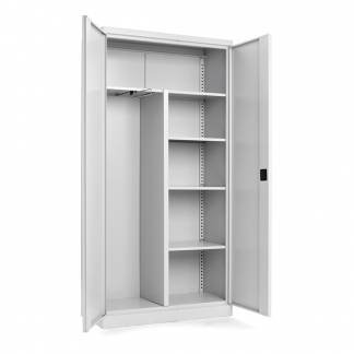 Kontorskab/Opbevaringskab i st&aring;l med h&aelig;ngslede d&oslash;re 1 lang hylde, 3 korte hylder, garderobestang (BxDxH) 1000 x 435 x 1990 mm