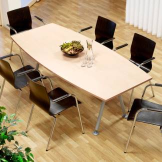 Konferencebord Consensus, Birk 2000x900 mm b&aring;dformet, Alugr&aring; understel
