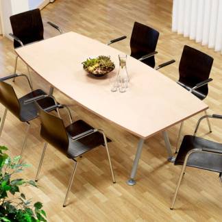 Konferencebord Consensus, Birk 2000x900 mm b&aring;dformet, Alugr&aring; understel