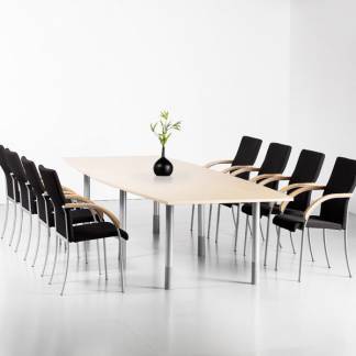 Konferencebord Consensus, Birk 2800x1000 mm b&aring;dformet, Alugr&aring; understel