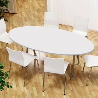Konferencebord Consensus, Hvid 2000x1200 mm oval, Alugr&aring; understel