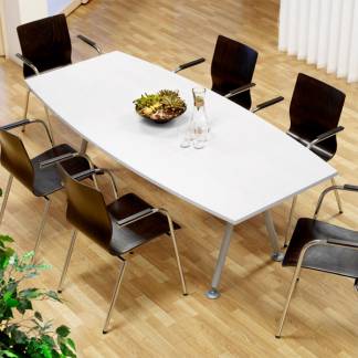 Konferencebord Consensus, Hvid 2000x900 mm bådformet, Alugrå understel