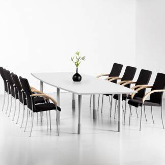 Konferencebord Consensus, Hvid 2800x1000 mm b&aring;dformet, Alugr&aring; understel