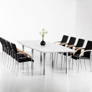 Konferencebord Consensus, Hvid 3500x1200 mm b&aring;dformet, Alugr&aring; understel