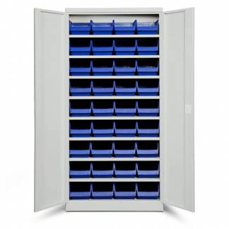 Opbevaringsskab ASPB Mod1 1980x980x470 Lysegr&aring; d&oslash;r Bl&aring; kasse