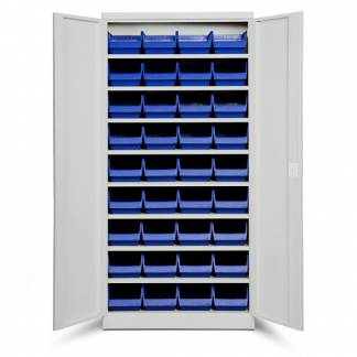 Opbevaringsskab ASPB Mod1 1980x980x670 Lysegr&aring; d&oslash;r Bl&aring; kasse